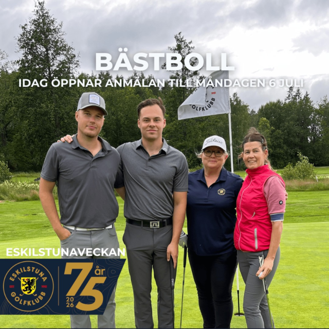 🔥 Idag kl. 12:00 öppnar anmälan!

Nu är det dags att säkra din plats till måndagens tävling under Eskilstunaveckan – en rolig tävling i repris med en extra twist!
🏌️‍♂️ Spelform: Bästboll (slaggolf)
👥 Lag: 2-mannalag
💥 Extra: De bästa singelresultaten premieras – så här lönar det sig verkligen att spela hela vägen in!

🌟 Under dagen:
🍹 AW-priser i baren 12:00–18:00
🍔 Hamburgerbuffé från 18:00
🏆 Prisutdelning ca 19:30 i Bistro Bryggan

💰 Avgift: 500 kr/person (inkl. tävling & middag)
💰 Greenfee: 300 kr/gäst
🎟️ Extra middagsbiljett: 300 kr (släpps 1/6)
📲 Scoring via GameBook (gratisversion räcker)

⏰ Viktigt:
Betalning ska vara gjord senast 29 juni kl. 12:00 för att behålla platsen
👉 Anmäl er via min golf.
Samla din spelpartner – det här blir en riktigt kul dag! ⛳💥
#eskilstunagolfklubb #meränbaraengolfklubb #eskilstunaveckan2026