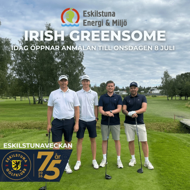 🔥 Idag kl. 12:00 öppnar anmälan till Miljöslaget by ESEM!
Nu släpper vi en riktig favorit under Eskilstunaveckan –
🏌️‍♂️ Irish Greensome
👥 Spelform: 2-mannalag

💥 Så funkar det:
• Båda slår ut
• Ni slår på varandras boll
• Därefter väljer ni boll att spela vidare på
(Undantag: på par 3 väljs boll direkt efter utslag)

🌟 Det här ingår:
🍹 AW-priser 12:00–18:00
🌿 Sommarbuffé från 18:00
🎶 Underhållning från ca 20:00
🏆 Prisutdelning ca 21:00 i Bistro Bryggan

💰 Avgift: 600 kr/person (inkl. tävling, prisbord, middag & underhållning)
🎟️ Extra biljett till kvällen: 400 kr (släpps 1/6)
📲 Scoring via GameBook (gratisversion räcker)
⏰ Viktigt:
Betalning ska vara gjord senast 29 juni kl. 12:00 för att behålla platsen

👉 Anmäl ditt lag via min golf.
En riktigt rolig spelform – missa inte den här! 💚⛳
#eskilstunagolfklubb #meränbaraengolfklubb #eskilstunaveckan2026