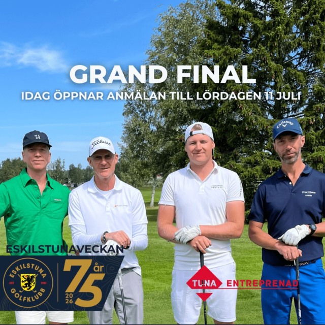 🔥🔥 Idag kl. 12:00 öppnar anmälan – Grand Final!
Nu släpper vi avslutningen på Eskilstunaveckan 2026 –
🏌️‍♂️ Fyrmannascramble – Grand Final

👥 Lag: 4 personer
🏆 2 klasser
⏰ Kanonstart: 07:00 & 13:00

💥 Tävlingsupplägg:
-Fyra utslag per spelare.
-Annars en klassisk scramble med fullt fokus på lagspel
-En riktig avslutning där allt avgörs!

🌟 Finalkvällen:
🍹 AW-priser 12:00–18:00
🥂 Jubileumsbuffé från 18:00
🎶 Liveband På G från ca 20:00
🏆 Prisutdelning ca 21:00 i Bistro Bryggan

💰 Avgift: 600 kr/person (inkl. tävling, underhållning & middag)
💰 Greenfee: 300 kr/gäst
🎟️ Extra middagsbiljett: 400 kr (släpps 1/6 – mycket begränsat antal!)

📲 Scoring via GameBook (gratisversion räcker)
💳 Betalning sker vid anmälan

👉 Anmäl ditt lag här:
https://mingolf.golf.se/tavling/information/5347610
Avsluta veckan på topp – det här vill du vara med på! 💥⛳
#eskilstunagolfklubb #meränbaraengolfklubb #eskilstunaveckan2026