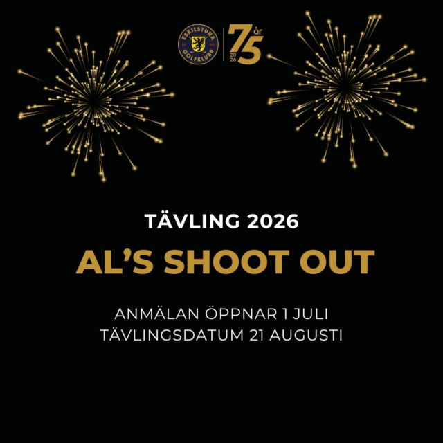 🔥 Al’s Shoot Out är tillbaka! 🔥
Under vårt jubileumsår är det självklart att en av våra mest populära och fartfyllda tävlingar gör comeback – Al’s Shoot Out! ⛳💥

Spelformen är enkel att beskriva men svår att vinna:
🏌️ Shoot out – ett förutbestämt antal spelare åker ut på varje hål tills vi till slut har en ensam segrare kvar.
Vid lika resultat avgörs det genom särskild shoot out enligt tävlingsledningens instruktioner 👀

🍻 AW-priser i baren mellan 15:00–17:00
🍽 Pytt i panna-buffé serveras från 16:00
⛳ Första start: 17:00
💸 Anmälningsavgift: 200 kr inklusive pytt i panna-buffé
📍 Incheckning senast 16:00

Övrig information denna dag:
Tidsbokningen är stängd från kl. 12:00, men det går bra att spela hål 1–7 samt 17–18 fram till tävlingsstart. Hål 8–16 är öppna hela dagen.
📢 Anmälan öppnar 1 juli kl. 12:00.
Det här är en tävling med puls, dramatik och mycket skratt – varmt välkomna!
#eskilstunagolfklubb #meränbaraengolfklubb