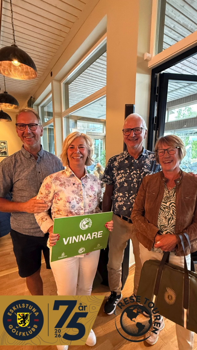 🌴✈️ En av årets roligaste partävlingar har avgjorts!
Idag spelades den populära Resetouren by Beachcomber – en tävling fylld av spelglädje, roliga sidotävlingar och chansen att kvalificera sig till den stora Sverigefinalen på Gotland. Förmiddagen bjöd på sol och de på eftermiddagen fick stå ut med en hel del regn.

Stort grattis till dagens vinnare:
🏆 Mats och Annika Lundström
🏆 Håkan och Lotta Schelin
Båda lagen spelade strålande golf och vann på fantastiska 59 slag brutto. I och med segern har de nu kvalificerat sig till finalhelgen på Gotland i oktober, där nästa mål är att ta sig vidare till världsfinalen på Mauritius. Lycka till!

Dagens sidotävlingar bjöd också på imponerande precision:
🎯 Närmast hål, hål 3: Annika Lundström – 12 cm
🎯 Närmast hål, hål 14: Robert Jonsson – 10 cm
🎯 Närmast hål, hål 18: Ann-Sofie Corell – 22 cm
Vilka prickskyttar! 👏

Ett varmt tack till Bengt och Hasse från Resetouren by Beachcomber för en fantastiskt välarrangerad dag, ett fint prisbord och ett uppskattat inslag under Eskilstunaveckan.
Imorgon fortsätter vi med bästbollstävlingen som sponsras av Selective Energy. Vi önskar alla deltagare stort lycka till! ⛳💚

#eskilstunagolfklubb #meränbaraengolfklubb