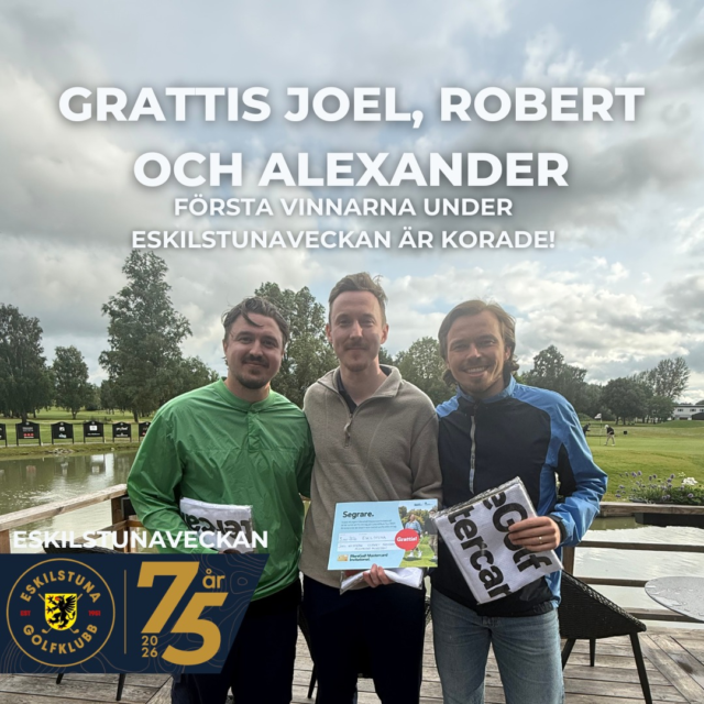 ⛳️🎉 Eskilstunaveckan 2026 är igång!
Idag spelades årets första tävling – MoreGolf Mastercard Invitational, där lagen bestod av tre spelare och de två bästa resultaten på varje hål räknades.

🥇 Stort grattis till dagens segrare:
Joel Nyström, Robert Svensson och Alexander Andersson, som imponerade stort och vann på fantastiska 20 slag under par! 👏
Segern innebär dessutom att de får spela en Pro-Am på Cutter & Buck Tour under 2027. Ett riktigt fint pris – stort grattis och lycka till!

Även våra sidotävlingar bjöd på fina prestationer:
🎯 Närmast hål, hål 3: Per Lindkvist – 1,43 m
🎯 Närmast hål, hål 18: Charles Lindberg – 1,66 m
💥 Längsta drive, dam, hål 6: Maria Brostedt
💥 Längsta drive, herr, hål 15: Mattias Zachrisson
Stort grattis till alla pristagare och tack till alla deltagare för en härlig inledning på Eskilstunaveckan!

Ett varmt tack också till MoreGolf Mastercard och Svenska Golfförbundet för ett fint samarbete och en uppskattad premiärtävling.
Imorgon fortsätter vi med den populära fyrmannascramblen, sponsrad av Aoptik. Vi önskar alla deltagare ett stort lycka till! ⛳️💚
#eskilstunagolfklubb #meränbaraengolfklubb