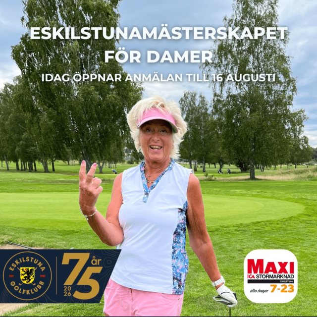 Idag klockan 12:00 öppnar anmälan till Eskilstunamästerskapet för damer 2026 och i år spelas tävlingen hos oss på Eskilstuna GK 💚

📅 16 augusti 2026
⏰ Första start från 08:00

Alla damer som är medlemmar i:
⛳ Eskilstuna GK
⛳ Torshälla GK
⛳ Mälarbadens GK
är varmt välkomna att vara med!

💸 Startavgift: 200 kr
🏌️ Ingen greenfee
Ett stort tack till vår sponsor ICA Maxi Stormarknad Eskilstuna för stödet till årets tävling 🙌
👉 Anmäl dig via Min Golf från idag kl. 12:00!
Vi hoppas på en fantastisk golfdag med mycket glädje, gemenskap och härlig stämning ☀️
#eskilstunagolfklubb #meränbaraengolfklubb
