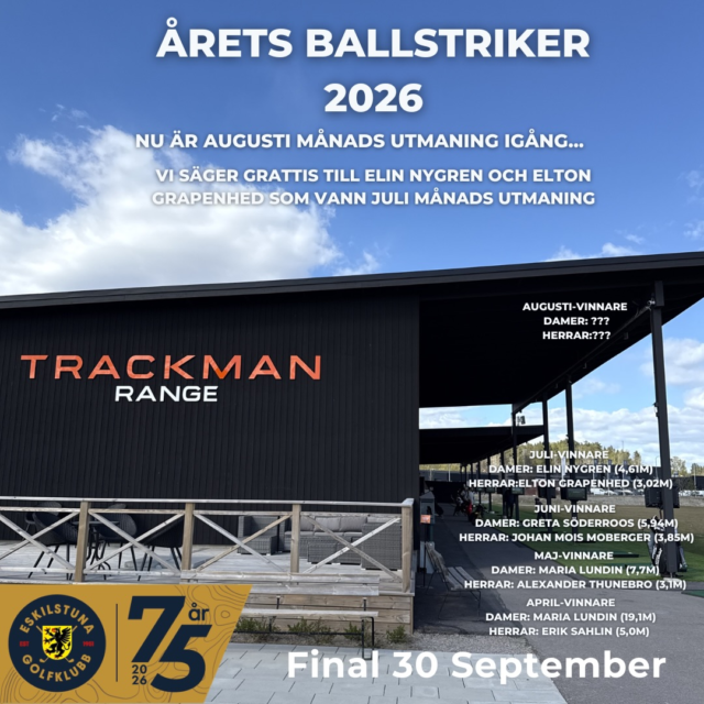 Prickskytte på rangen! 
🎯🎯🎯🎯🎯

Månad efter månad startar en ny utmaning på Eskilstuna Golfklubbs fem korthål på rangen. Logga in på Trackman-skärmen och gå till Tournaments där ni hittar utmaningen. Du får tre försök på varje korthål och det bästa slaget på varje hål räknas. Tävlingen är GRATIS och du kan köra hur många gånger du vill. 👀

Varje månad utses bästa dam och bästa herre som också kvalificerar sig till finalen den 30 september, där vi utlovar ett riktigt bra pris till den bästa ”ballstrikern” 2026. 

Under juli månad var Elton Grapenhed (3,02m) och Elin Nygren (4,61m) bäst och vi säger stort GRATTIS till de! 

Deltagare avgjorda månader:
April: 33 herrar 4 damer
Maj: 46 herrar 7 damer
Juni: 52 herrar 9 damer
Juli: 45 herrar 8 damer

Testa Du också så slår vi rekordet i antal deltagare under augusti!
Let’s GO 🏌🏾‍♂️⛳️🎯