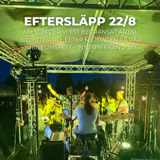 EFTERSLÄPPSBILJETTER TILL 75-ÅRSFESTEN! 🥂
Vi har bara ett fåtal biljetter kvar till vår stora jubileumsfest – men vi vill ge ännu fler chansen att vara med och fira våra 75 år! 🎉
Därför släpper vi nu ett begränsat antal eftersläppsbiljetter från kl. 21:00.

Då öppnar vi upp Bryggan och välkomnar er som vill komma förbi och njuta av en härlig sommarkväll när På G drar igång musiken och festen fortsätter! 🎶🍹
Så om du missar middagen – nu har du chansen! Men vänta inte för länge, vi har bara ett begränsat antal eftersläppsbiljetter.

📅 22 augusti
⏰ Eftersläpp från 21:00
📍 Eskilstuna Golfklubb – Bryggan
🎶 På G spelar

Välkommen att fira 75 år med oss – vi ses på Bryggan! 💙
🎟️ Biljetter hittar du via vår profil - event hos oss.

@pagbandet 

#eskilstunagolfklubb #meränbaraengolfklubb #bistrobryggan